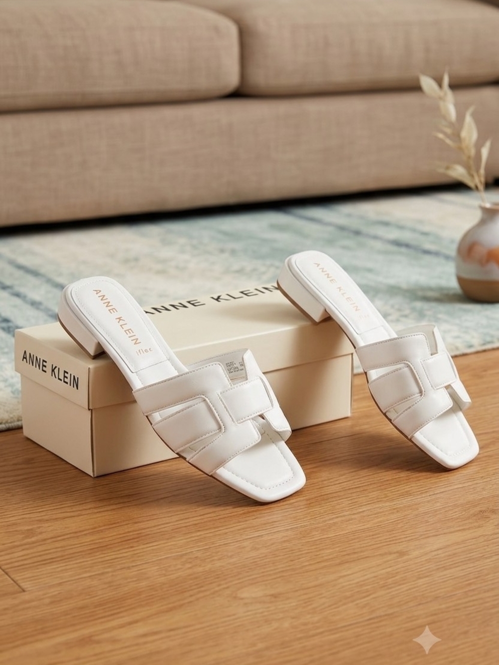 Anne Klein White Slide Mules with Low Block Heel